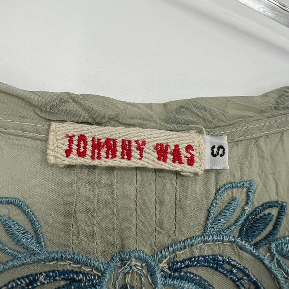 Johnny Was Blouse Womens S Green Blue Floral Embroidered Floral Boho Peasant - Picture 6 of 8